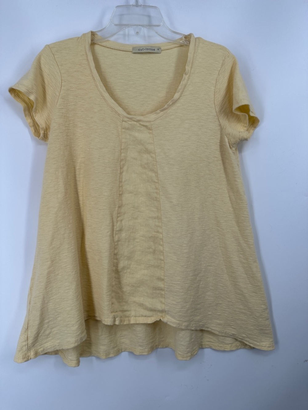 cut loose Pale Yellow Short Sleeve Scoop Neck Draped Hem Tee